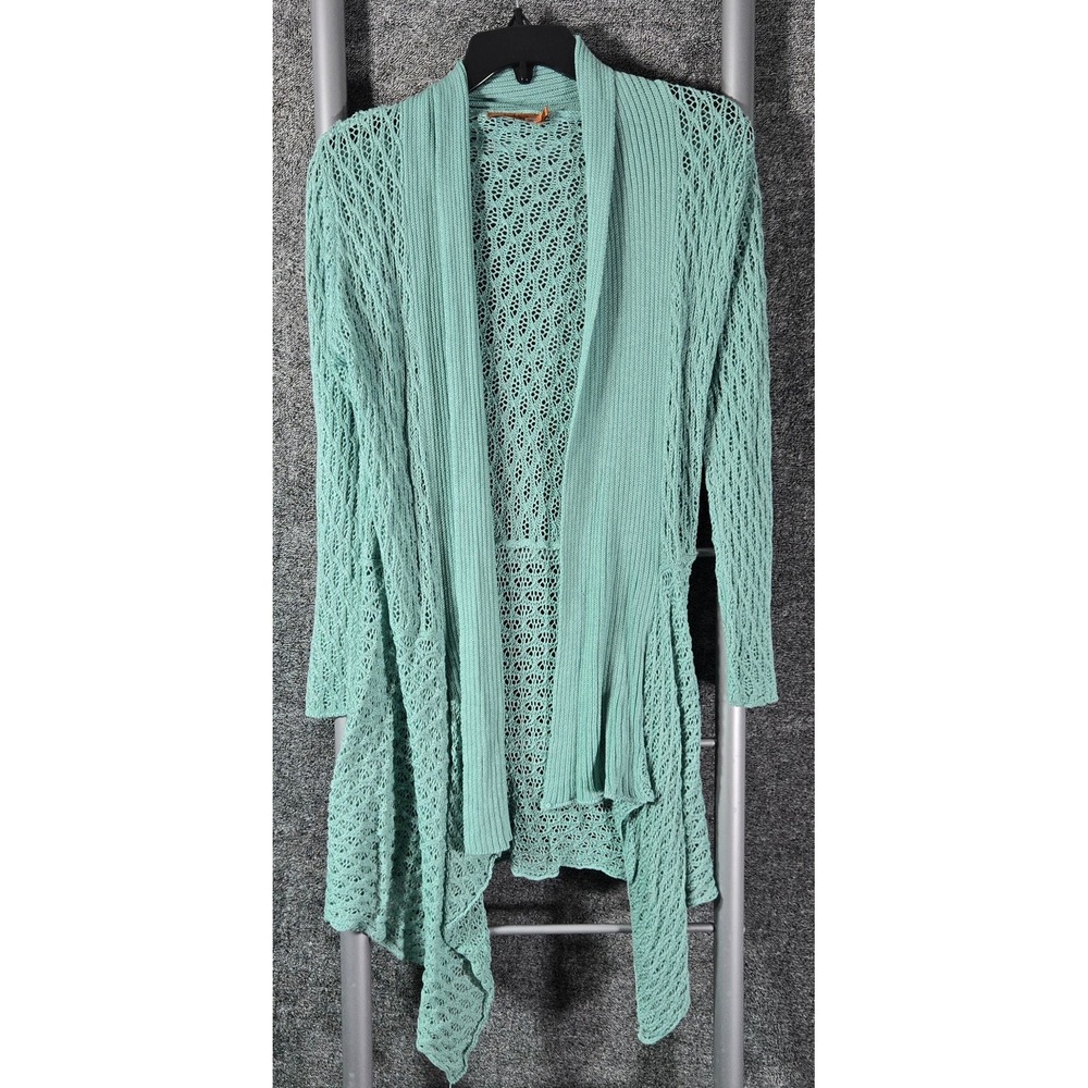 Beldini Women Mint Green Pointelle Open Knit Waterfall Cardigan Sweater Large - Picture 1 of 6